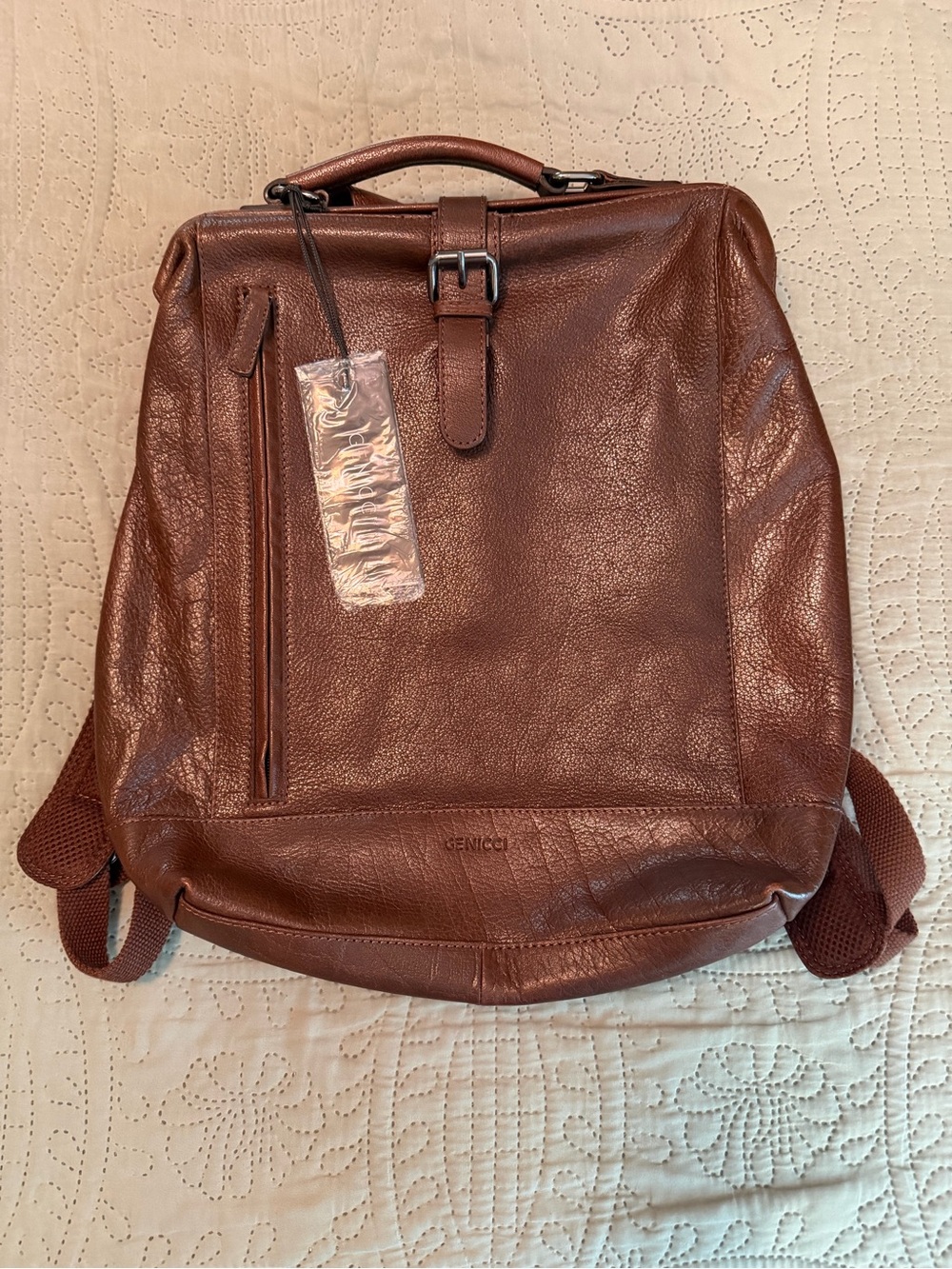 Women's Brown Leather Laptop Bag with Top Handle - Genicci